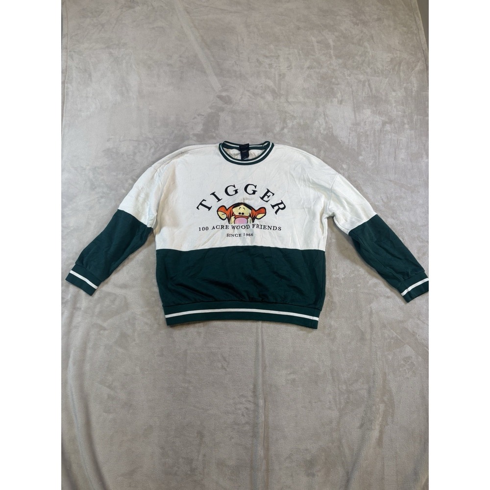 Disney Sweatshirt Mens Large White Green Tigger 100 Acre Embroidery Sweater